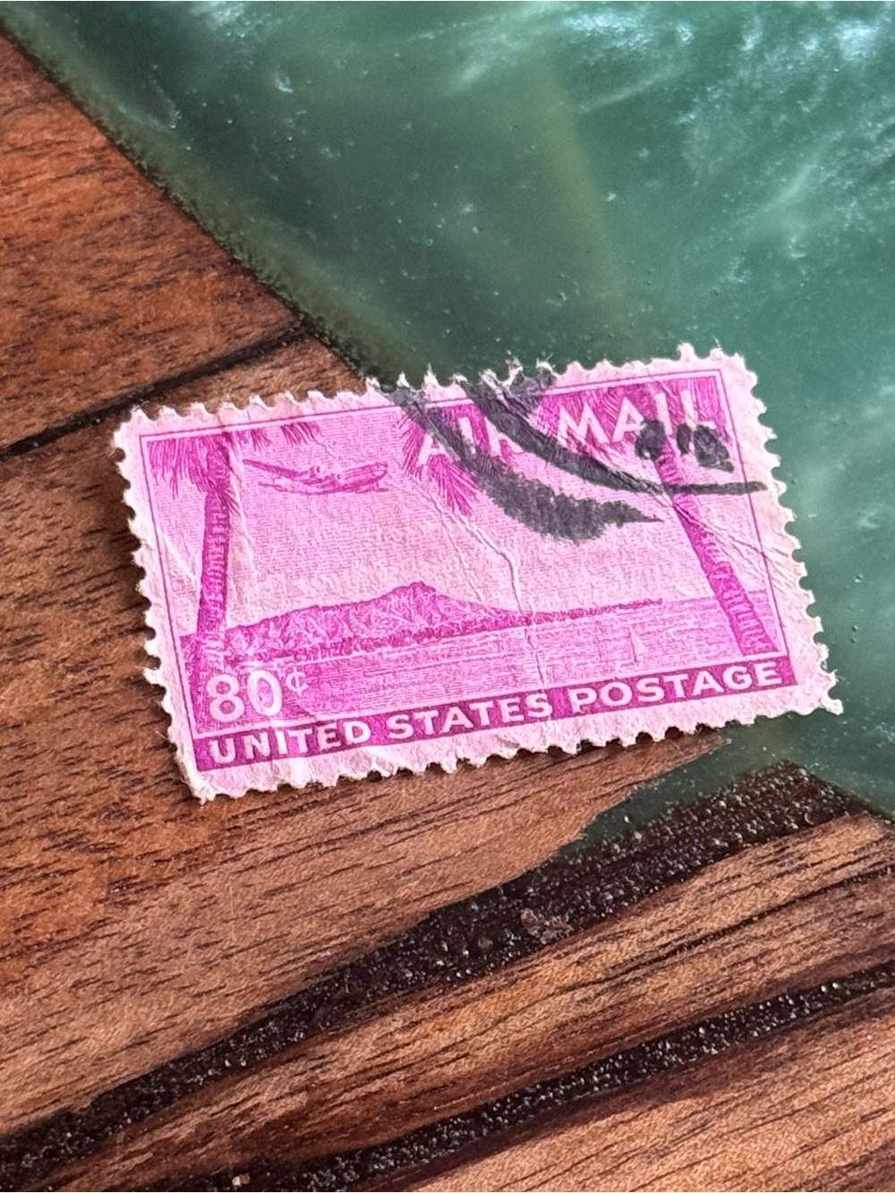 Diamond Head Honolulu, Hawaii - 1952 80c Vintage Airmail Postage Stamp, Art